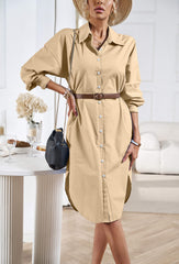 Halia Collared Button Down Midi Shirt Dress - Taupe