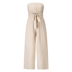 Tammy Strapless Waist Tie Front Jumpsuit - Apricot