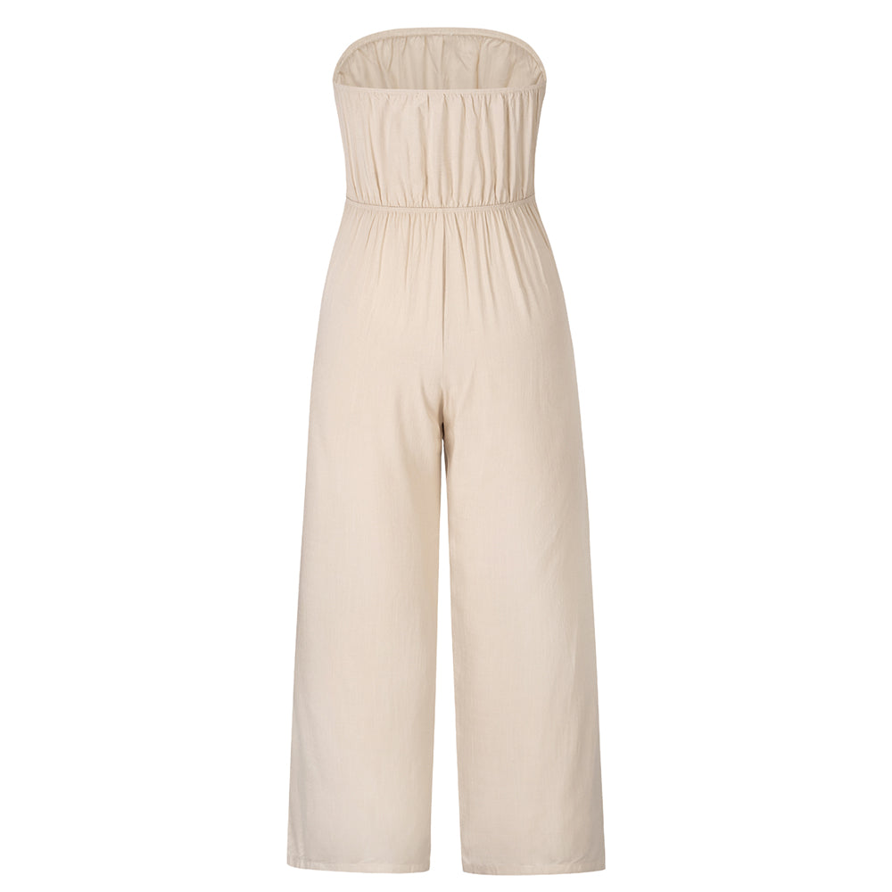 Tammy Strapless Waist Tie Front Jumpsuit - Apricot