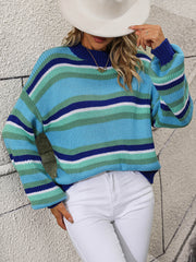 Maddie Striped Pullover Sweater - Turquoise