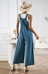 LINETTE WIDE LEG LINEN OVERALLS - TEAL