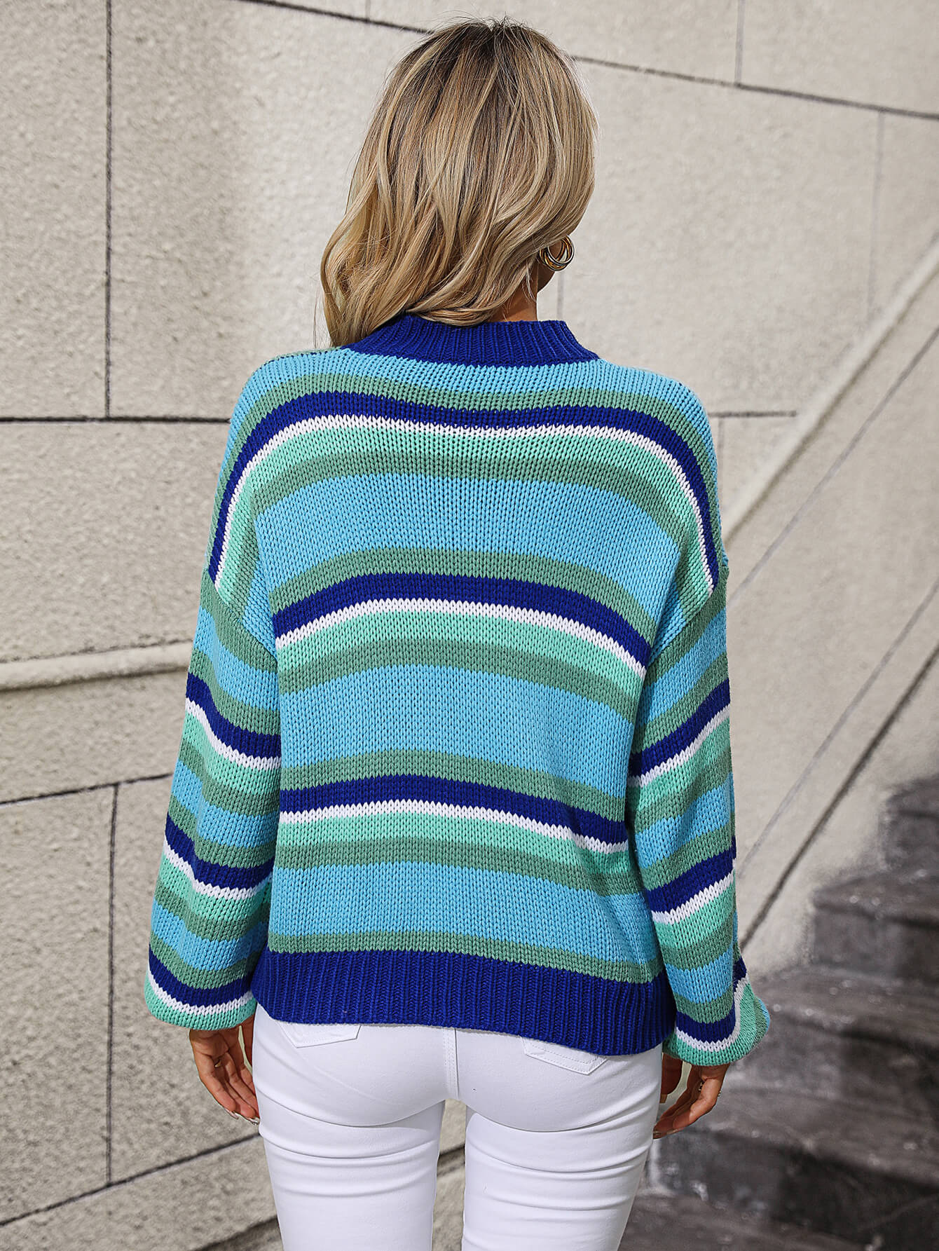 Maddie Striped Pullover Sweater - Turquoise