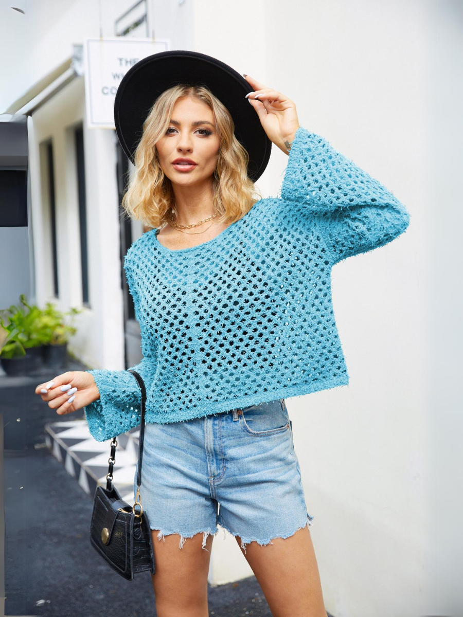 Lenora Long Sleeve Pullover Top - Turquoise