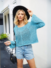 Lenora Long Sleeve Pullover Top - Turquoise