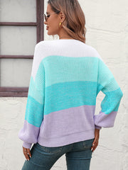 Milton Contrast Striped Pullover Sweater - Turquoise