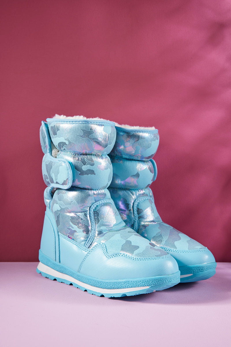 Frozen Princess | Alaska Camo Princess Water-Repellent Snow Boot - Turquoise