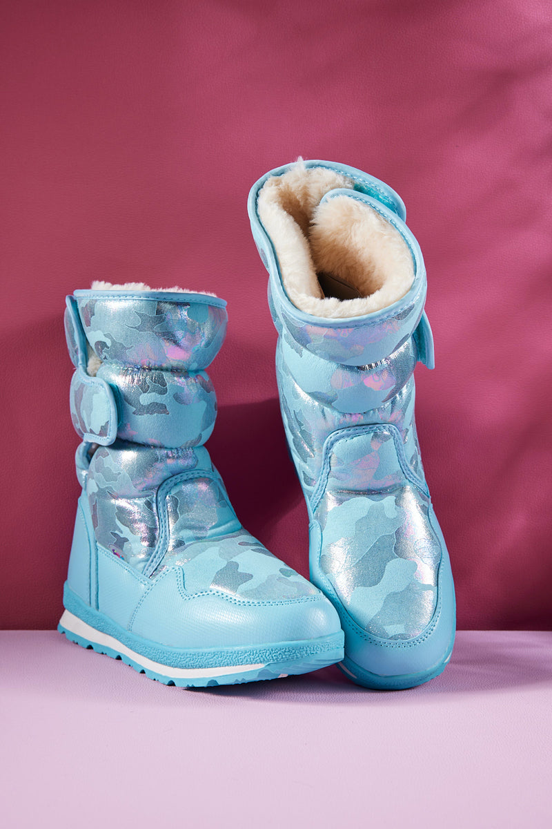 Frozen Princess | Alaska Camo Princess Water-Repellent Snow Boot - Turquoise