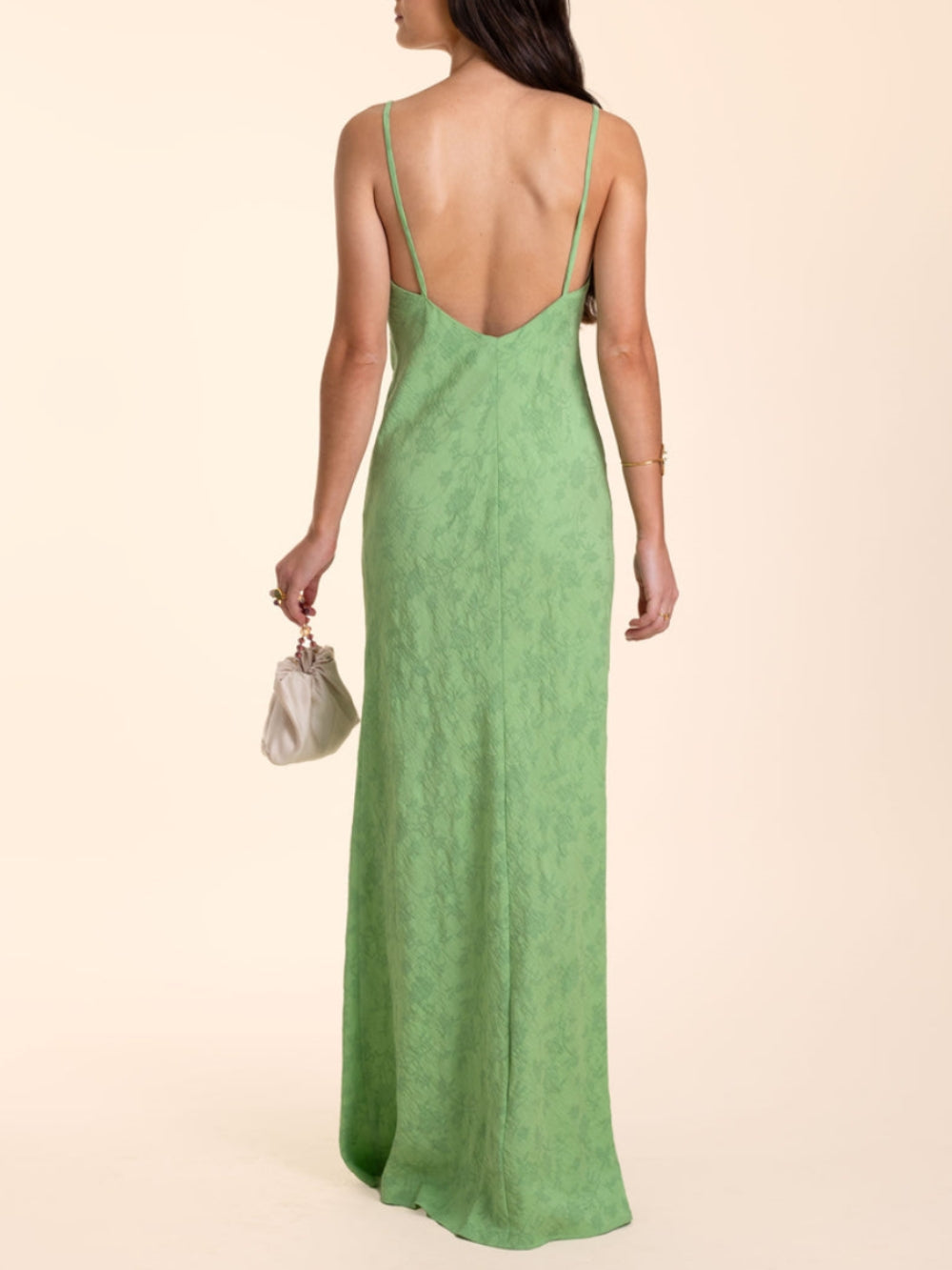 Elegant  Lime Green Jacquard V-Neck Maxi Dress