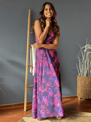 Cynthia Floral V-Neck Boho Maxi Dress - Violet