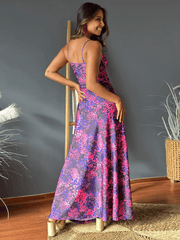 Cynthia Floral V-Neck Boho Maxi Dress - Violet