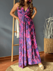 Cynthia Floral V-Neck Boho Maxi Dress - Violet