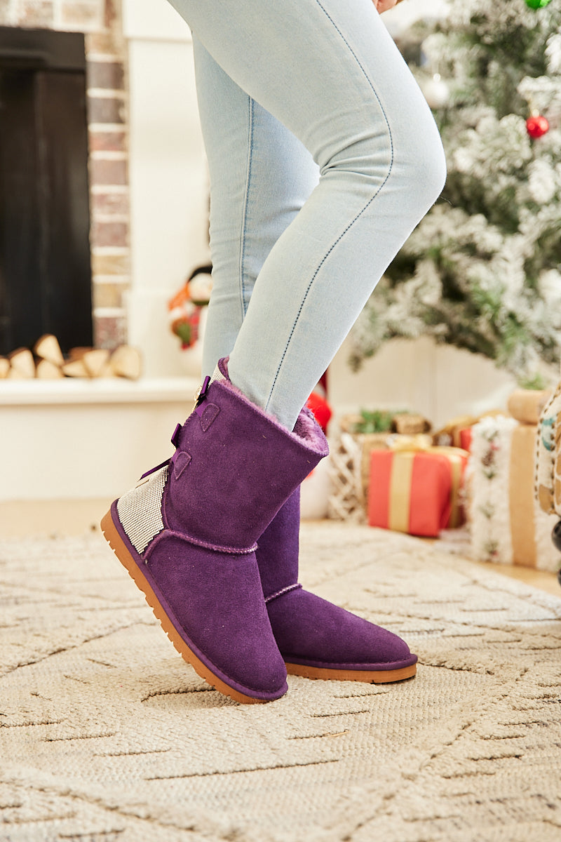 SMAIBULUN Ugg | Rhinestone Dual Bailey Bow Glam Ugg Boots - Violet