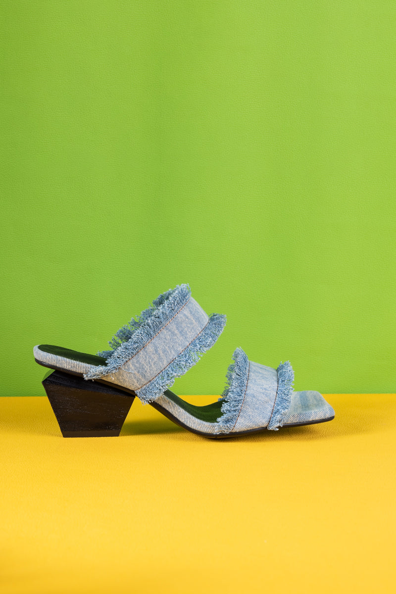 Socialite Denim Low-Heel Sandal - Washed Blue