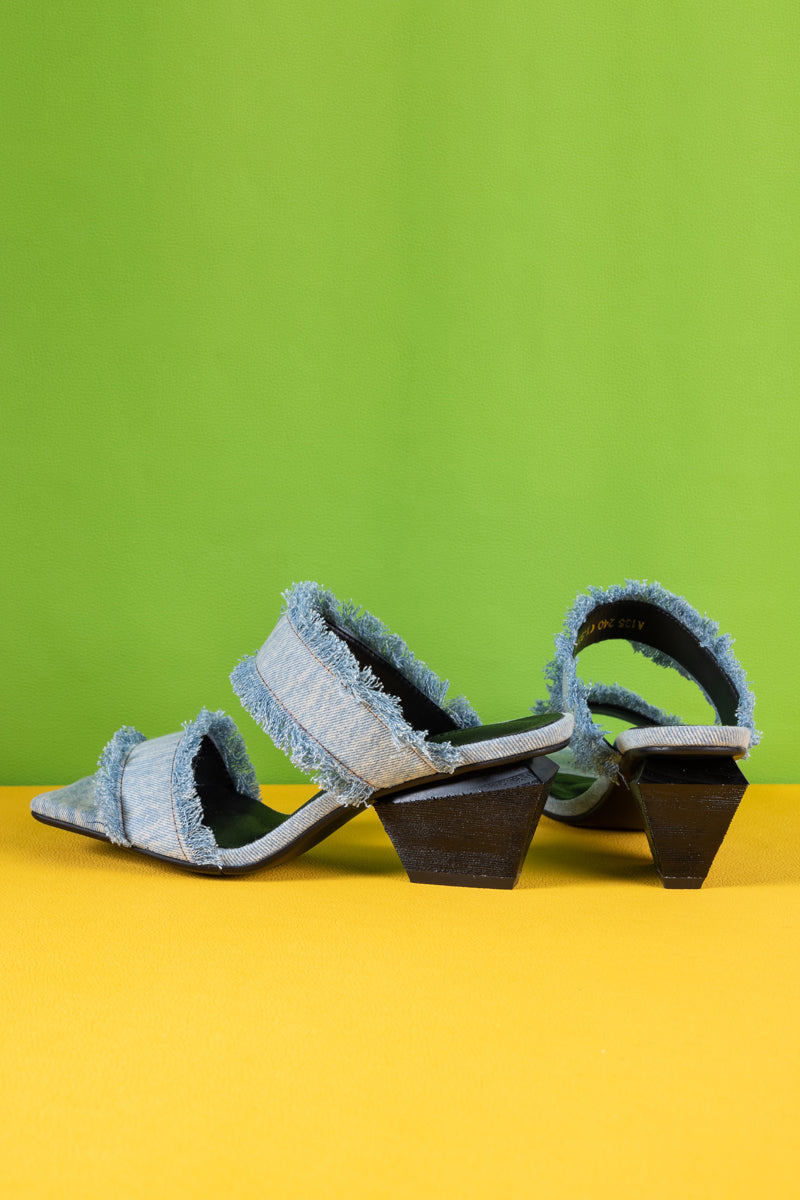 Socialite Denim Low-Heel Sandal - Washed Blue