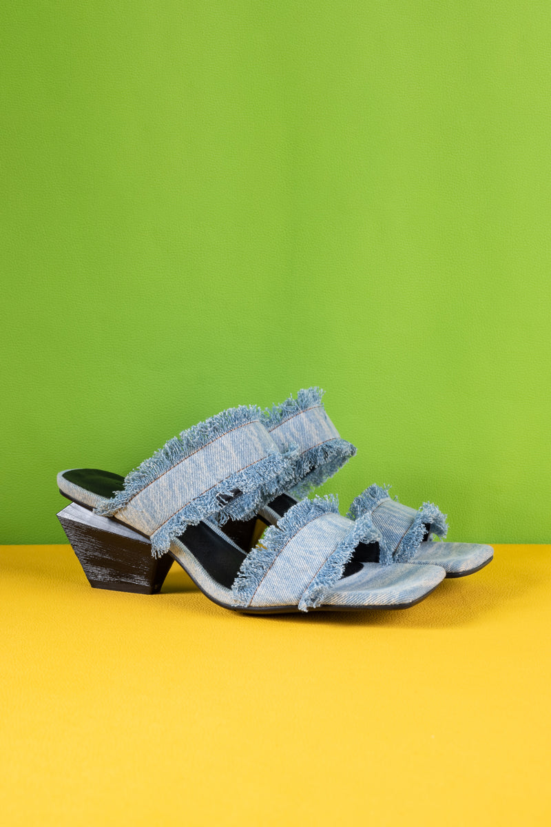 Socialite Denim Low-Heel Sandal - Washed Blue