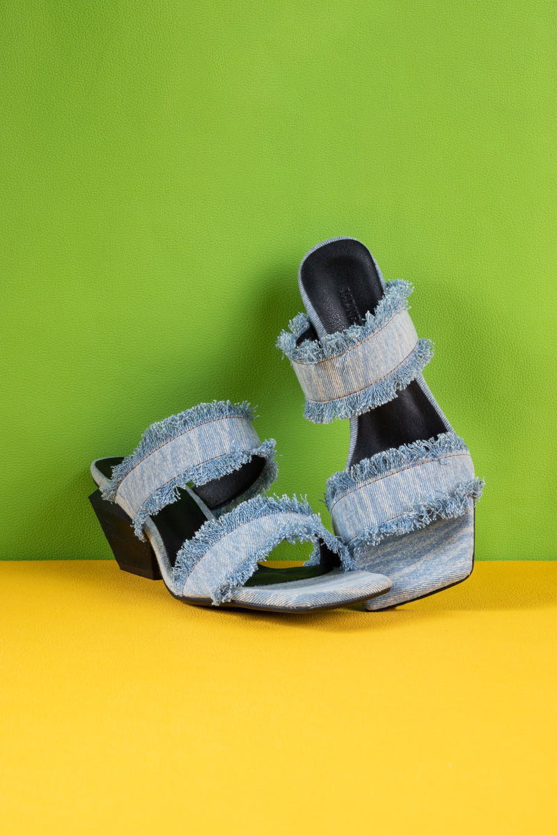 Socialite Denim Low-Heel Sandal - Washed Blue