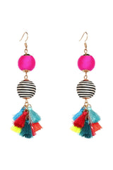 Weave Contrast Ball Tassel Earrings