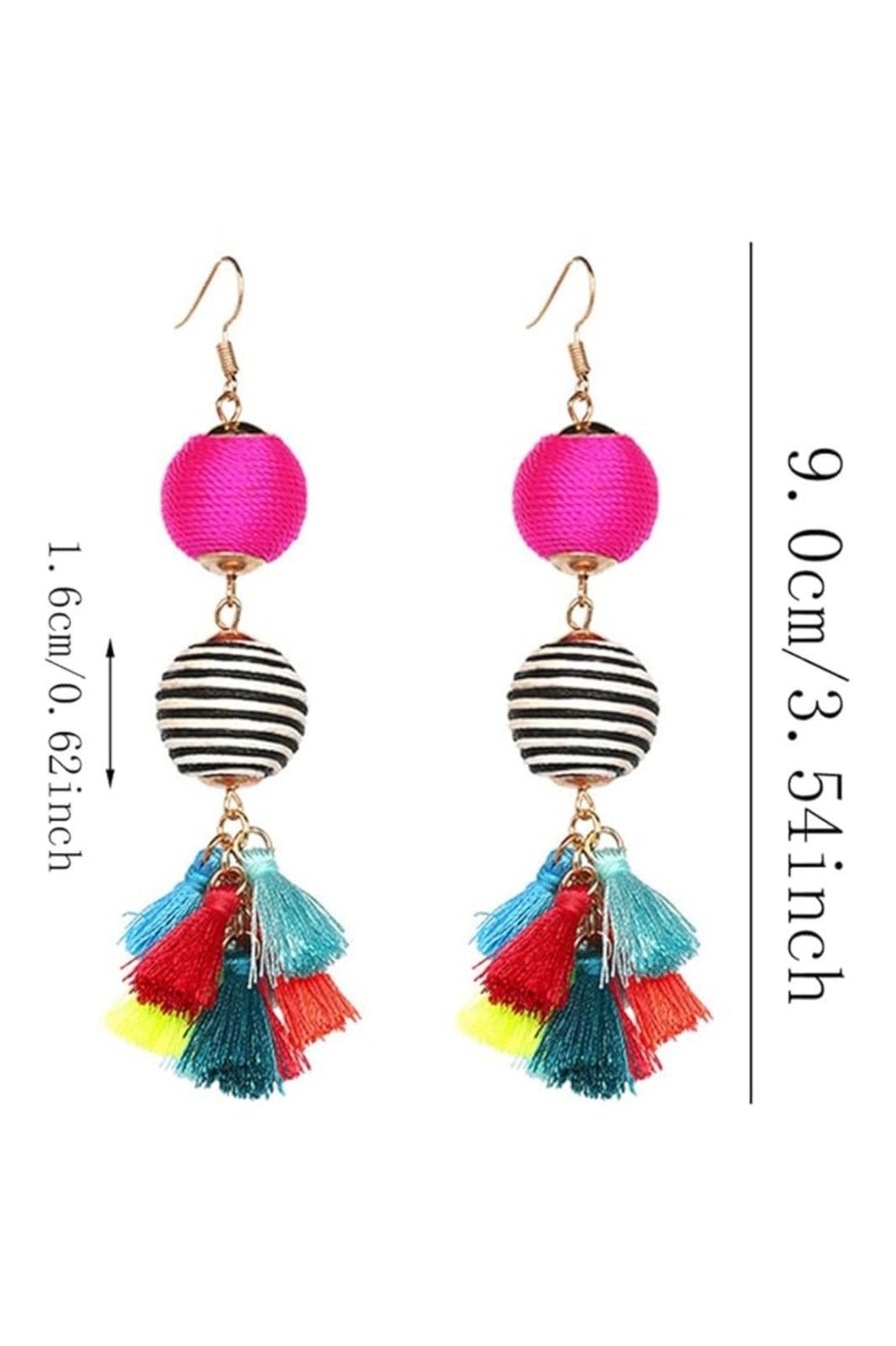 Weave Contrast Ball Tassel Earrings