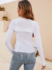 Alannah Perforated Long Sleeve Knit Top - White