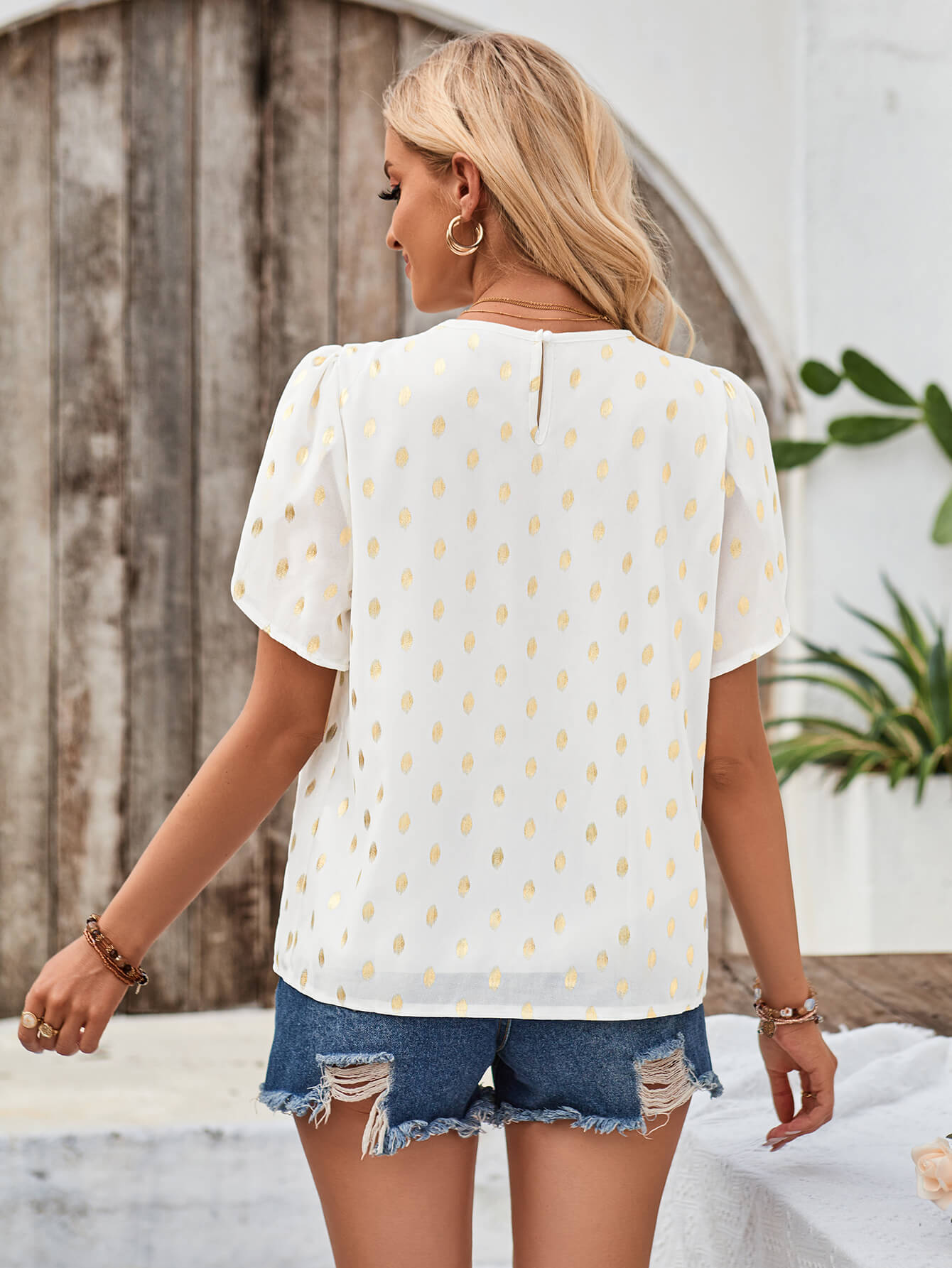 Kaylee Polka Dot Short Sleeve Top - White