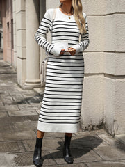 Seville Striped Sweater Midi Dress - White