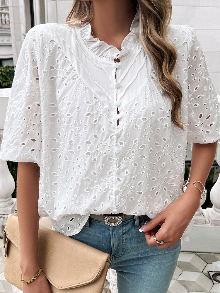 Ventura Eyelet Short Sleeve Blouse - White