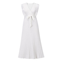 Elisha Plisse Ruffle Shoulder Midi Dress - White