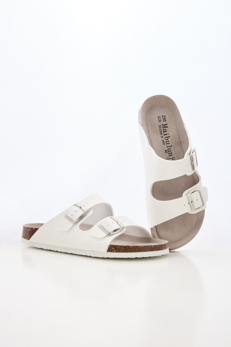 Maibulun | Signature Double Strap Footbed Sandal - White