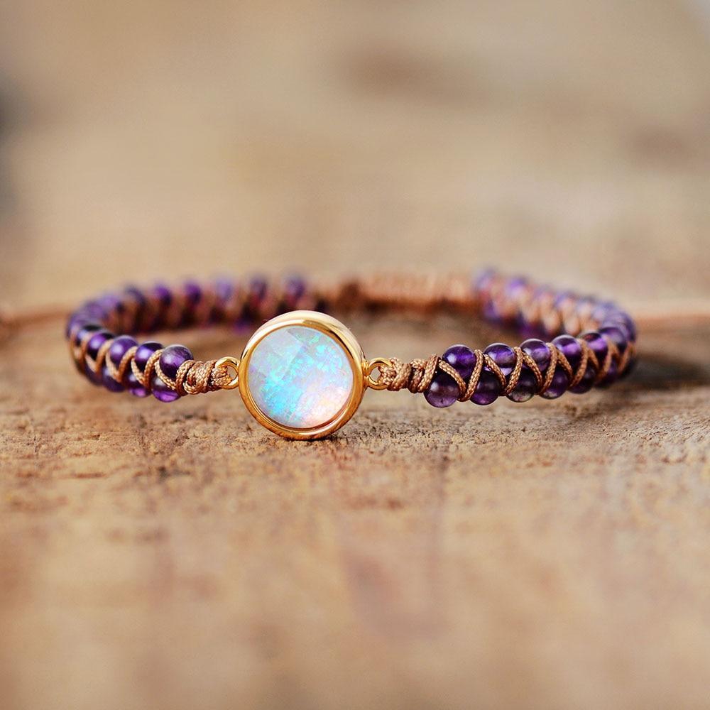 Natural Amethyst & Opal String Braided Bracelet