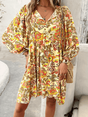 Athena Floral Boho Mini Dress - Yellow