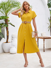 Abigail Collared Midi Shirt Dress - Yellow