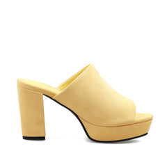 JADY ROSE | PEEP TOE LEATHER PLATFORM MULE - YELLOW