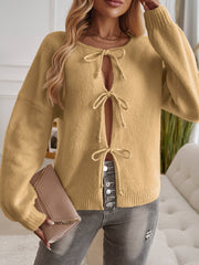 Shes The Cute Bow Detail Sweater Cardigan - Yellow