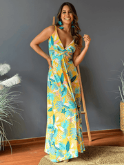 Cynthia Floral V-Neck Boho Maxi Dress - Yellow