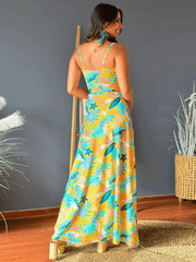 Cynthia Floral V-Neck Boho Maxi Dress - Yellow