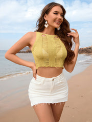 Trina Sleeveless Crochet Ripped Knit Tank - Yellow