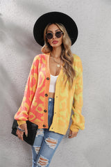 Janelle Leopard Button Up Knit Cardigan - Yellow