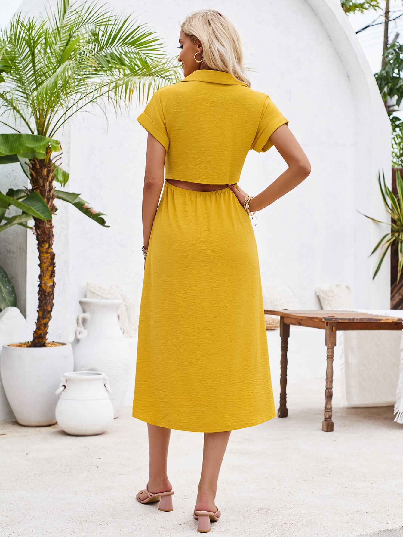 Abigail Collared Midi Shirt Dress - Yellow