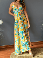 Cynthia Floral V-Neck Boho Maxi Dress - Yellow