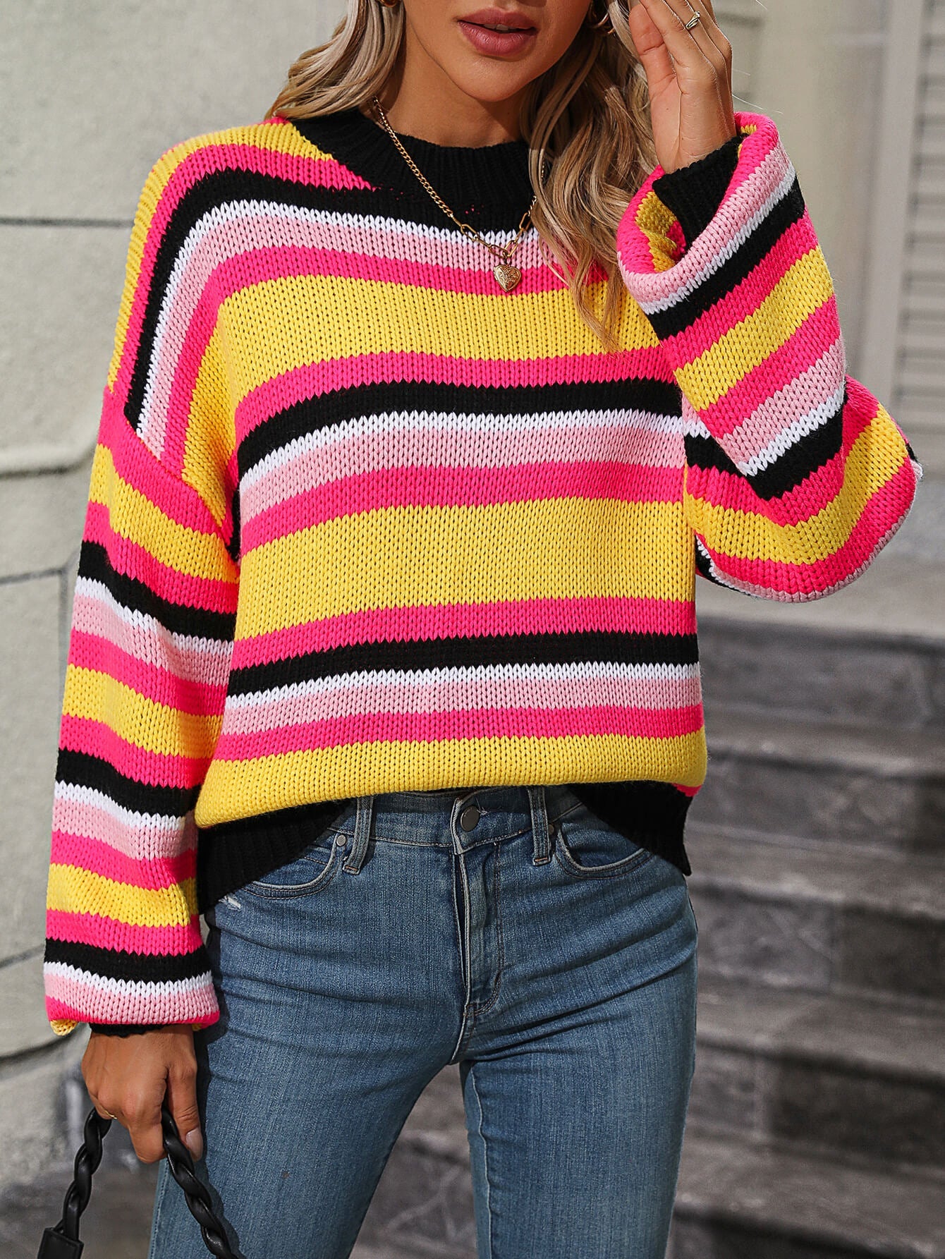 Maddie Striped Pullover Sweater - Yellow