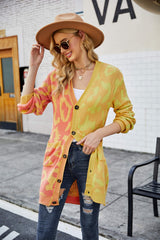 Hollis Leopard Knit Long Cardigan - Yellow