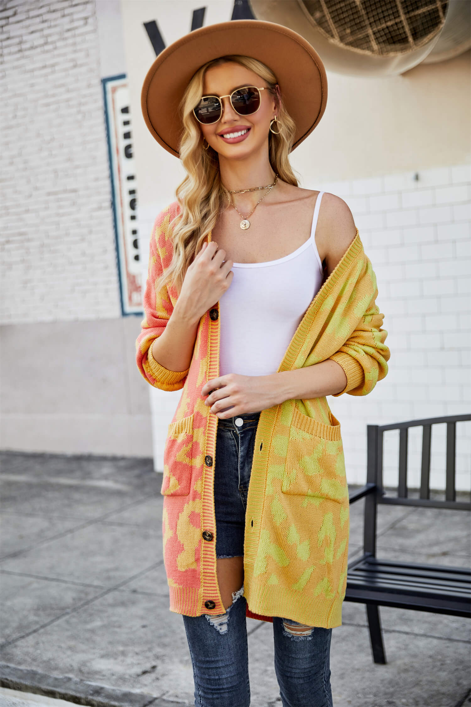 Hollis Leopard Knit Long Cardigan - Yellow