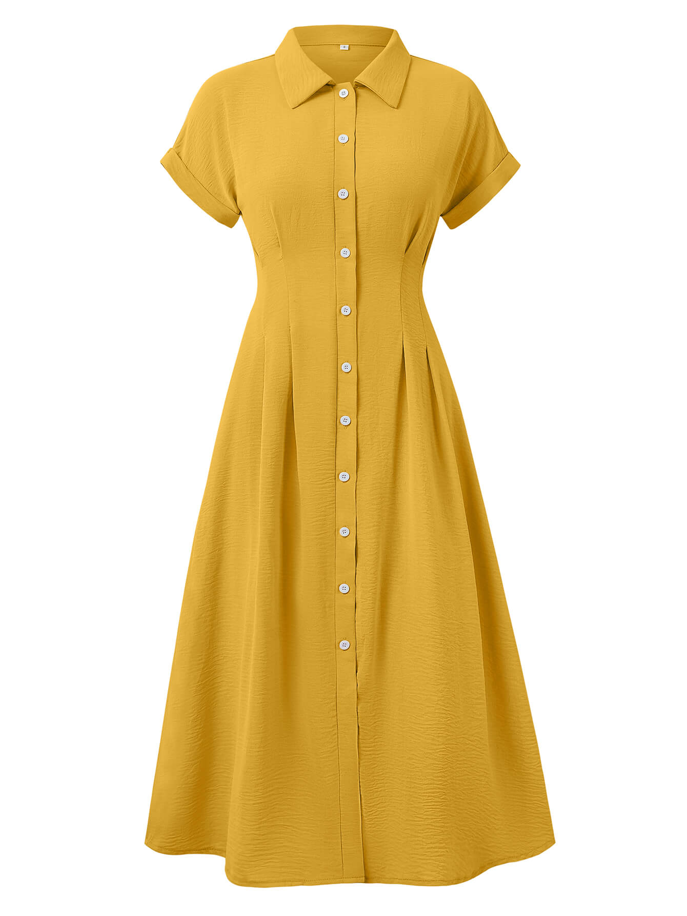 Abigail Collared Midi Shirt Dress - Yellow