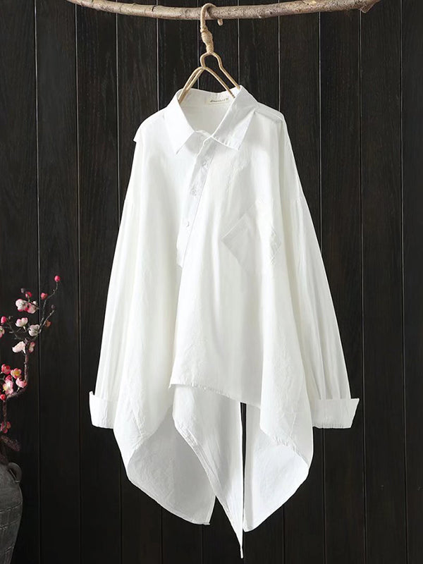 Urban Loose Black White Long Sleeves Irregular Blouse