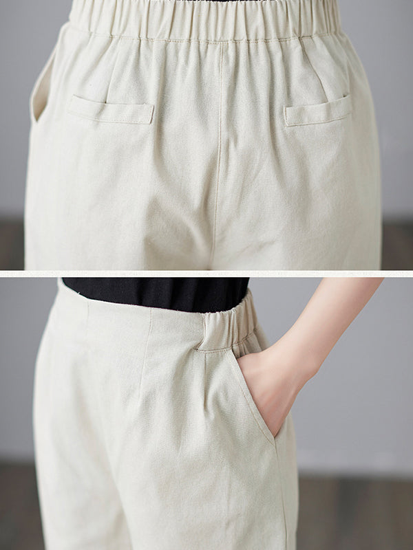 Simple Loose Casual Solid Color Linen Wide Leg Shorts