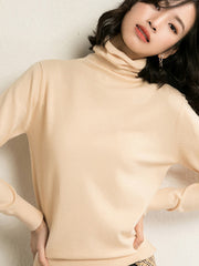 Simple Loose Long Sleeves Solid Color High-Neck Sweater Tops