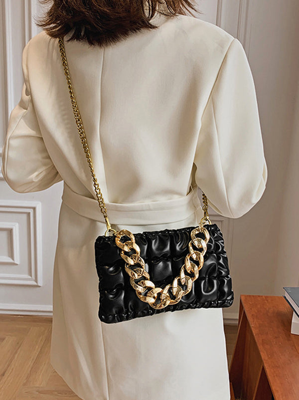 Chains Plaid Solid Color Crossbody Bags