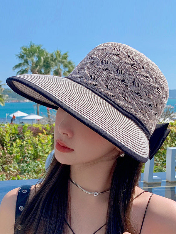 Sun-Protection Belly-Hollow Bowknot Wide Side Hats&Caps