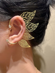 Hollow Leaves Shape Rhine Stones Earrings Accessories