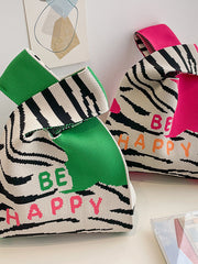 Letter Print Zebra-Stripe Bags Woven Handbag